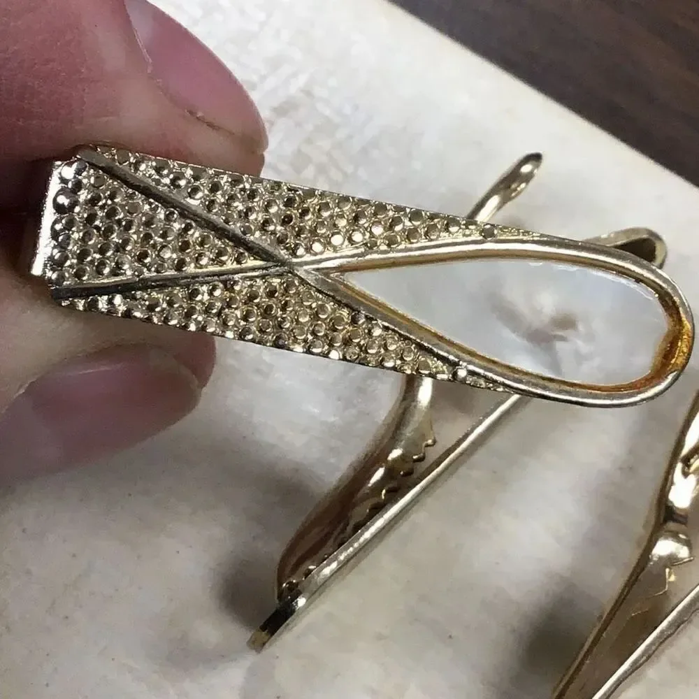 Vintage tie, clips, one mother of pearl Christian fish